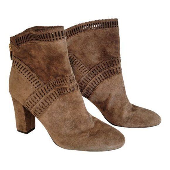 ISOLA Suede Ankle Boots Sz 8 Women's Tan Geometric Cutout - Picture 1 of 10